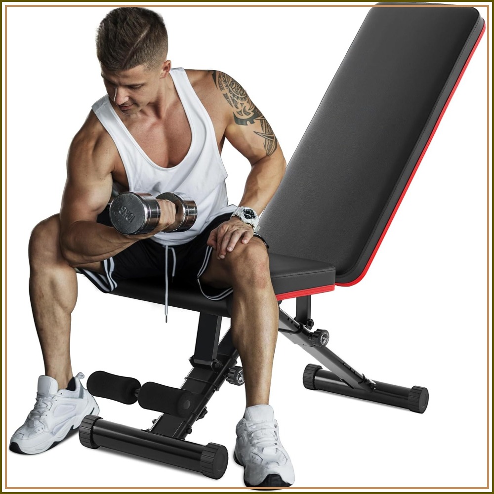 Home Gym Dumbbells - ม้านั่งปรับน้ำหนักได้สำหรับการฝึกความแข็งแรงทั่วร่างกาย, ม้านั่งออกกำลังกายแบบพับได้พร้อมตำแหน่งปรับเอียงและราบ, รองรับน้ำหนักได้ 795 ปอนด์ สำหรับใช้ในบ้าน,