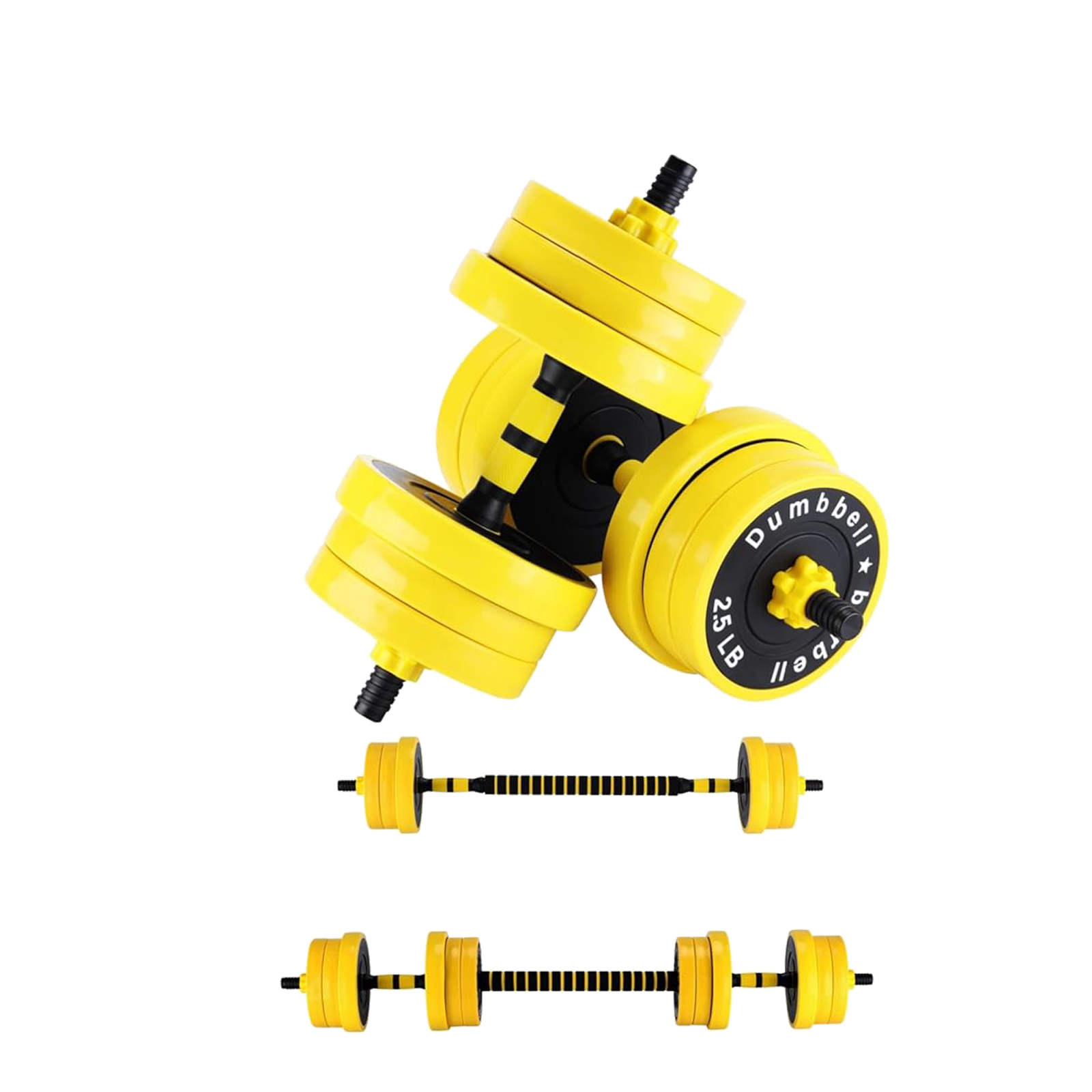 Home Gym Yellow - ชุดดัมเบลปรับน้ำหนักได้สำหรับยิมที่บ้าน, ชุดดัมเบลปรับน้ำหนักได้ 2-in-1 น้ำหนัก 33 ปอนด์